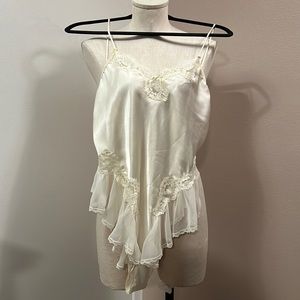 Vintage Satin Cream Lace Chiffon Bodysuit Chemise size M  Cira by Tom Bezduda